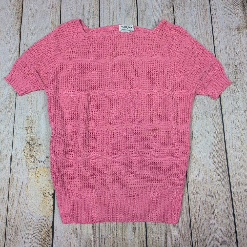 Vintage‎ Cuddle Knit Pink Short Sleeve Knit Top Textured USA Made  L
